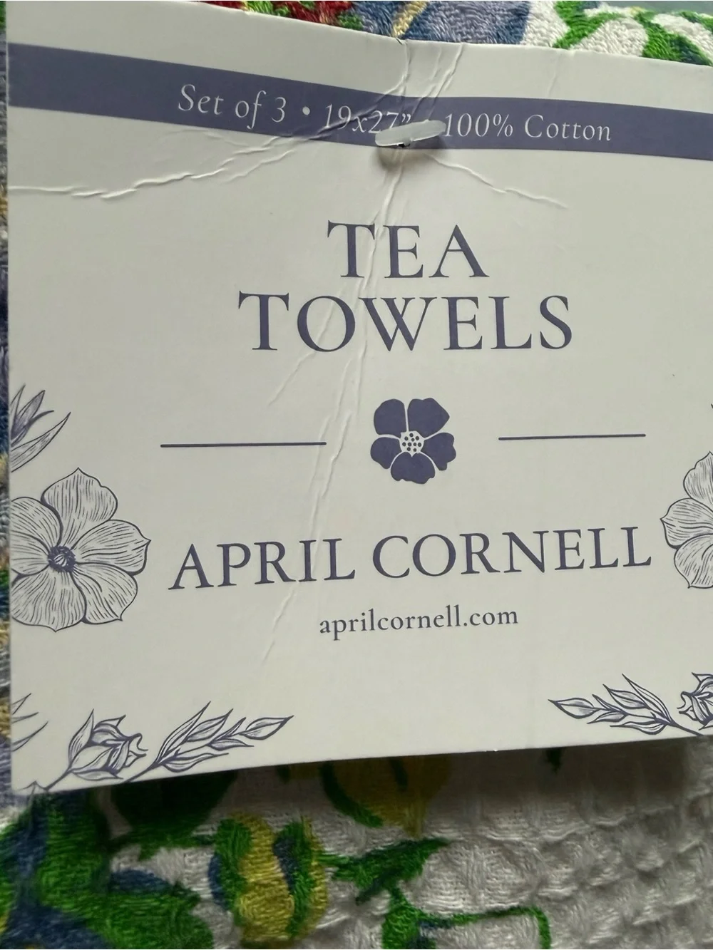 April Cornell Set of 3 Floral Tea Towels Blue Hydrangea Garden Waffle Cotton NWT